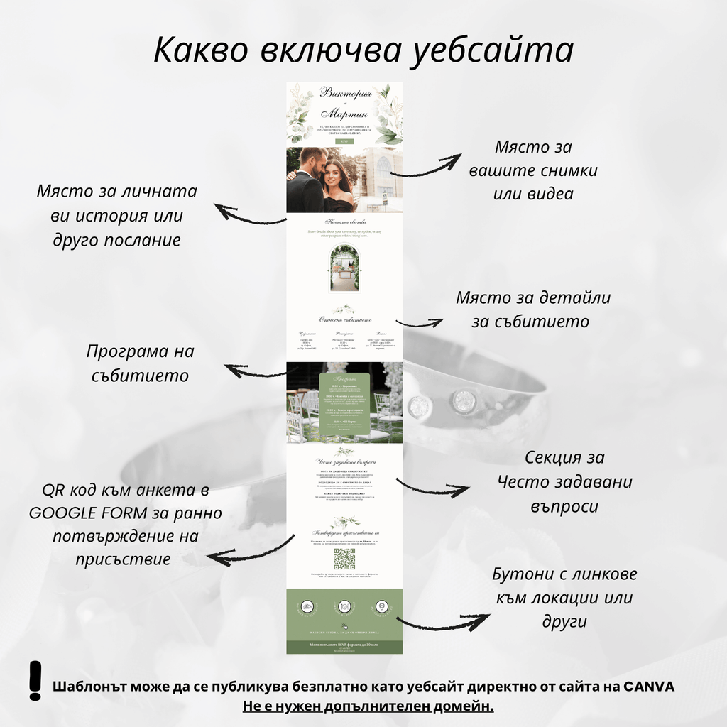 Комплект сватбен уебсайт и дигитална покана "Зелена симфония"